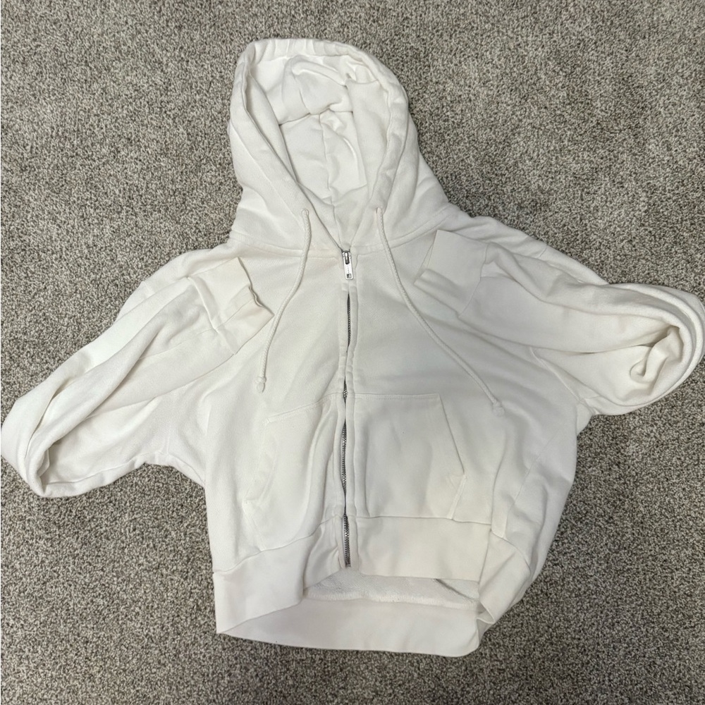 Brandy Melville Cropped White Zip-Up Hoodie
